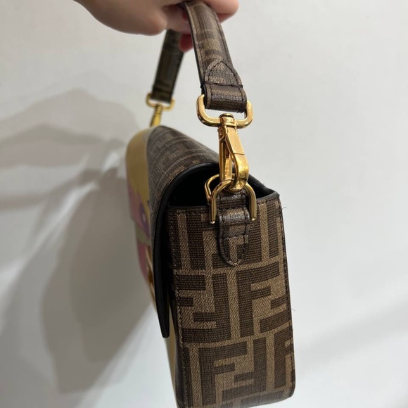 Fendi Antonio Lopez Baguette NM Bag Zucca Coated Canvas with Printed Leather Inl - Picture 6 of 12